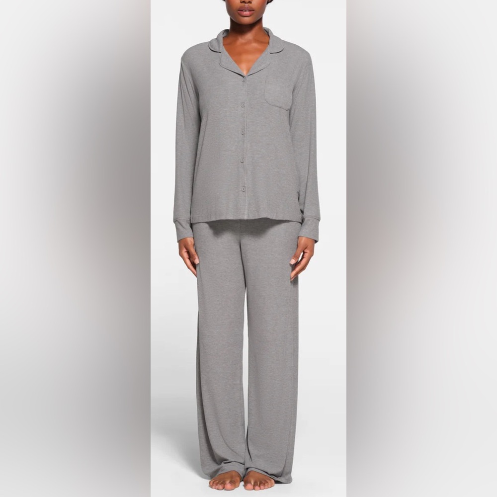 NWT SKIMS Soft Lounge Rib Sleep Shirt Heather Gray Size XXS